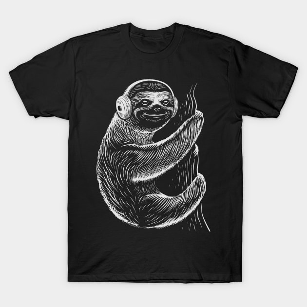 Sloth Headphones T-Shirt by propellerhead